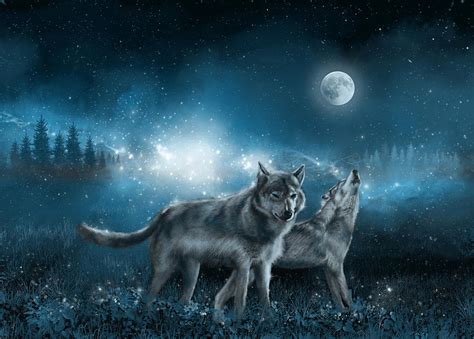 Wolf In The Moonlight Painting By Bekim Art