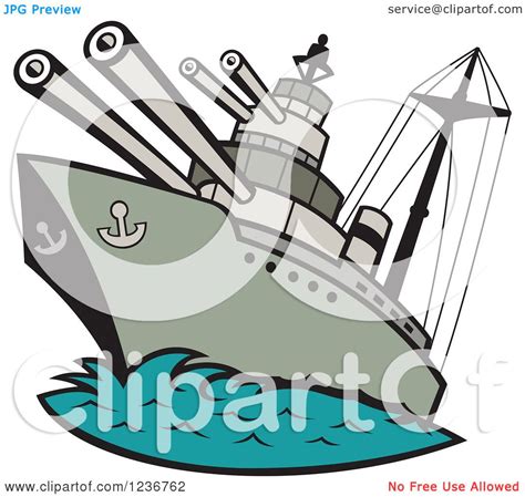 Clipart Of A Cartoon Wwii Naval Battleship Royalty Free Vector