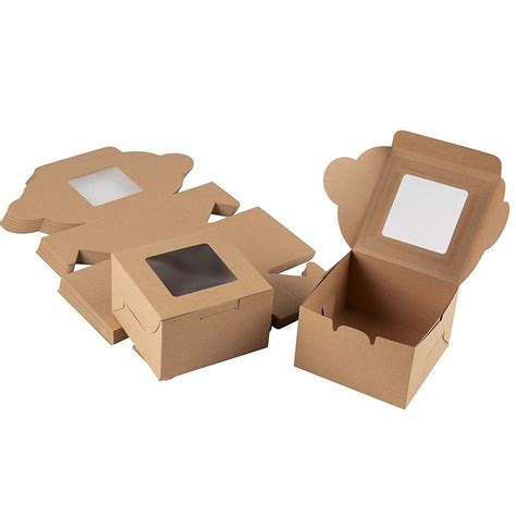 Pack Kraft Paper Pastry Boxes With Window Brown Single Cupcake