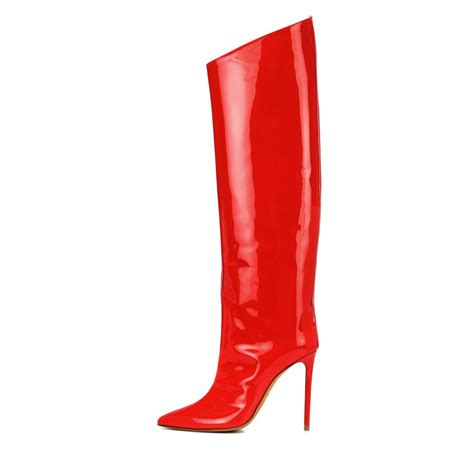 Fashion Design Autumn Stiletto High Heels Patent Leather Silver Gold Red Womens Boots Side