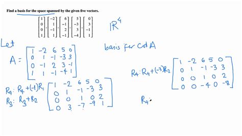 Linear Algebra Finding A Basis For The Space Spanned By Given Vectors