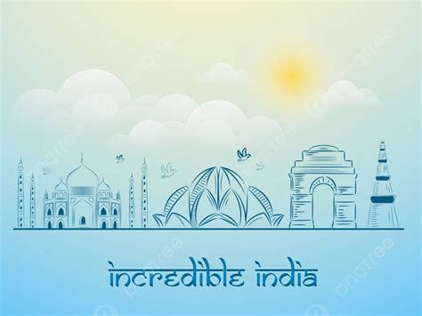 Incredible India Background With Indian Monuments Cloudy Freedom Tourism Vector Cloudy Freedom
