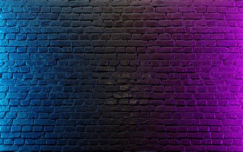 Modern Futuristic Neon Lights On Old Grunge Brick Wall Room Background