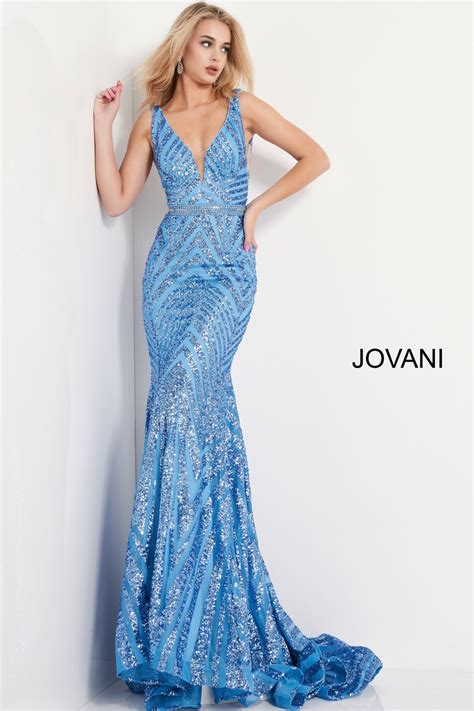 Jovani Light Blue Sequin Embellished Prom Dress
