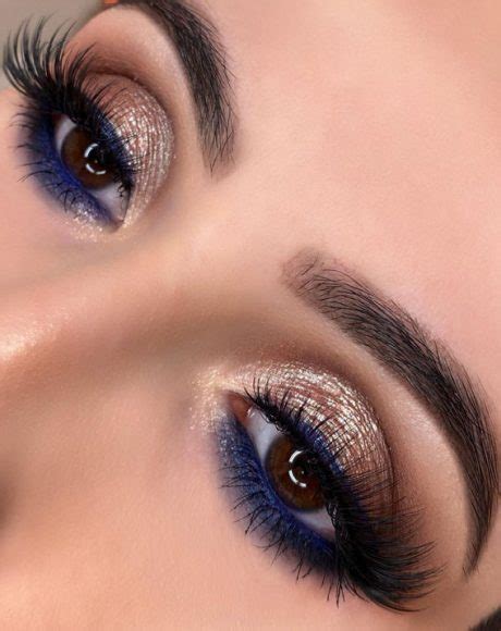 65 Pretty Eye Makeup Looks Shimmery Gold And Blue Makeup Look