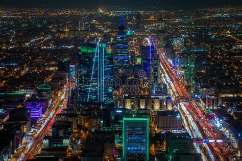 Night Panorama Of Downtown Of Riyadh City Al Riyadh Saudi Arabia