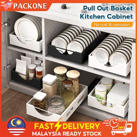 PACKONE Pull Out Basket Kitchen Cabinet Dish Bowl Rack Pull Out Cabinet