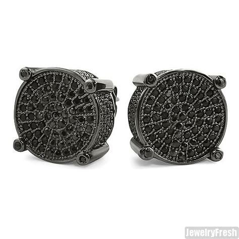 All Black Fancy Round Micropave Mens Earrings | Bling earrings, Black earrings men, Men earrings
