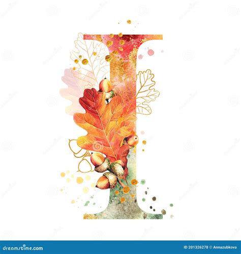 Fall Watercolor Letter I Watercolor Autumn Alphabet Stock Illustration