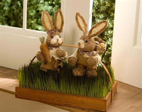 What A Pair Set Of 2 Bunnies Made Of Sisal And Ready To Hop Into