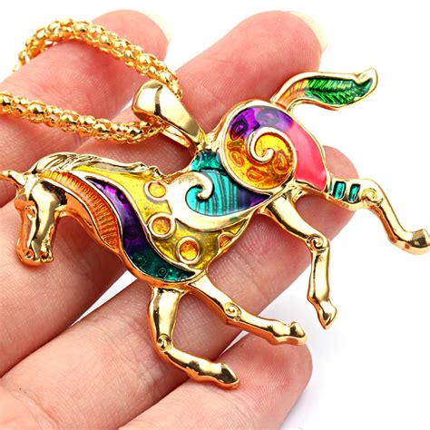 Colorful Horse Necklace Enamel Brincos Vintage Ethnic Animal Pendant