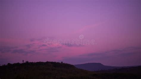 Sunset Twilight Gradient Purple Pink Night Sky With Mountain Stock