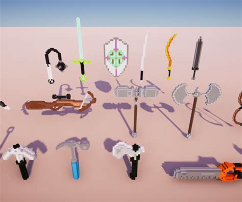 Artstation Weapons And Tools Fantasy Voxel Pack Game Assets