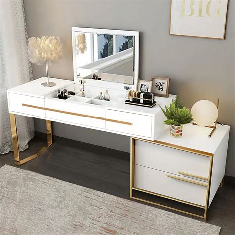 Everly Quinn 2 In 1 Makeup Vanity With Flip Top Mirror And 4 Drawers
