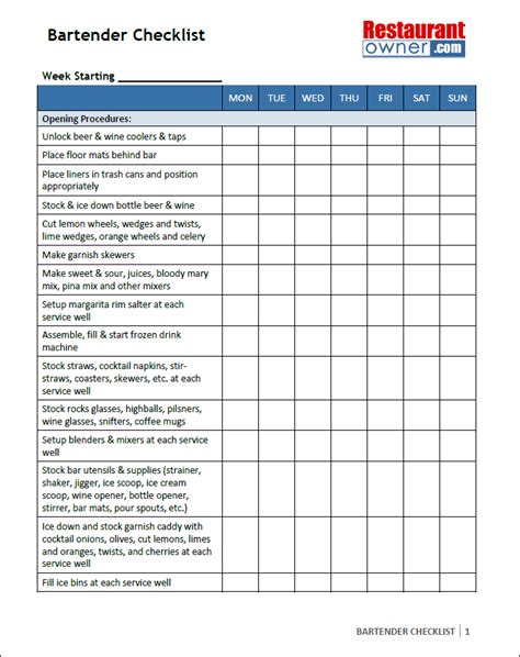 Maintenance supervisor daily checklist is free template. Use the Bartender Checklists for creating your own unique ...