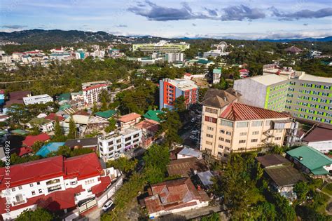 Baguio City Philippines Afternoon Drone Aerial Of The Baguio Skyline With Burnham Park And