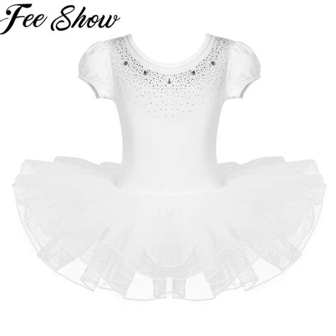 Feeshow Kids Ballet Tutu Dresses Mesh Short Bubble Sleeves Sparkly