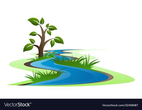 Symbol Winding River With Tree Royalty Free Vector Image