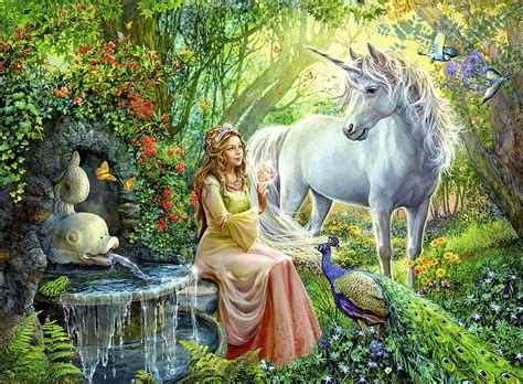 Girl And Unicorn Art Flowers Forest Horse Digital Hd Wallpaper
