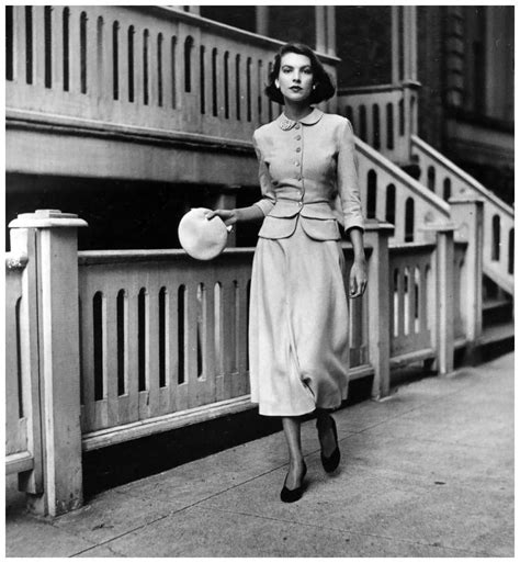 model wearing two piece dress by mollie parnis photo by frances mclaughlin vogue july 1948