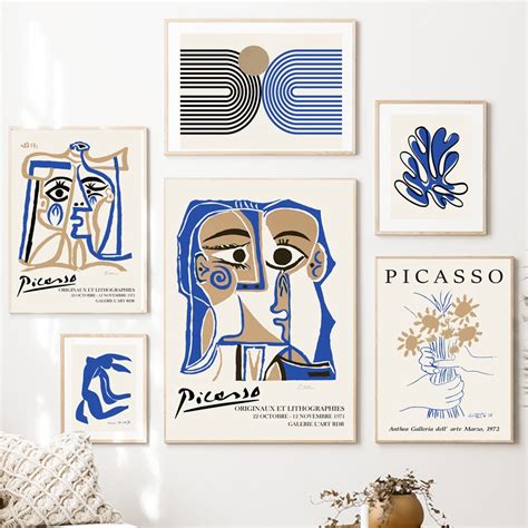 Picasso Henri Matisse Line Face Portrait Coral Floral Wall Art Canvas
