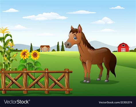Cartoon Brown Horse In The Farm Royalty Free Vector Image