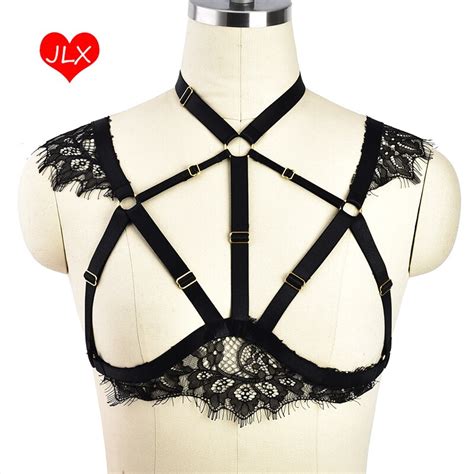 black lace body harness bra women s fetish wear cage bra open chest