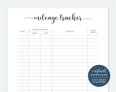 Mileage Tracking Sheet Printable