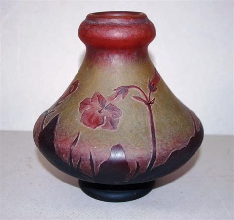 Daum Nancy Bell Flower Cameo Art Glass Vase Signed French Glass