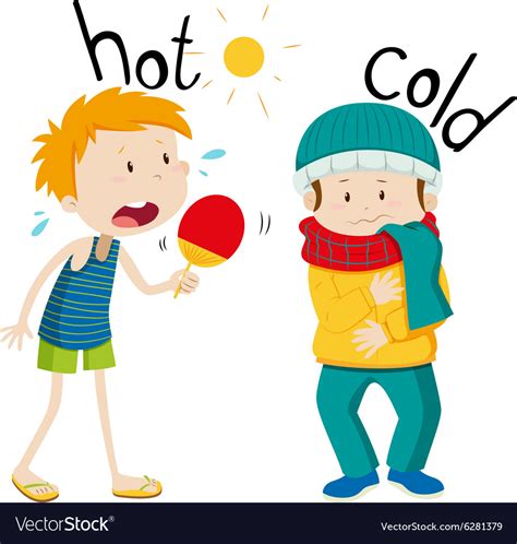 Opposite Adjectives Hot And Cold Royalty Free Vector Image