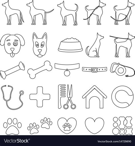 Dog Set Line Icons Pet Symbols And Sign Royalty Free Vector