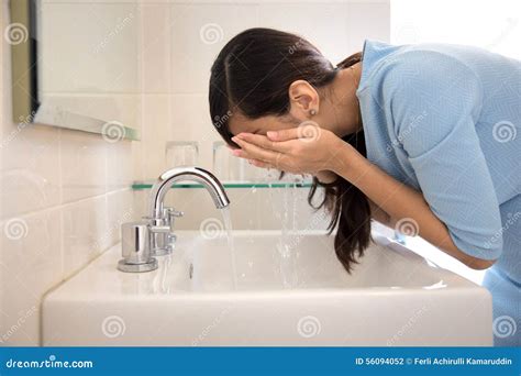 Asian Woman Washing Her Face On The Sink Stock Photo Image Of