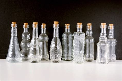 Decorative Clear Glass Bottles With Corks 5 Tall Set Of 10