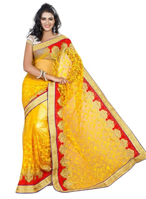 Yellow Net Party Wear Saree 58637 Party Wear Sarees Saree Designs Designer Sarees Online