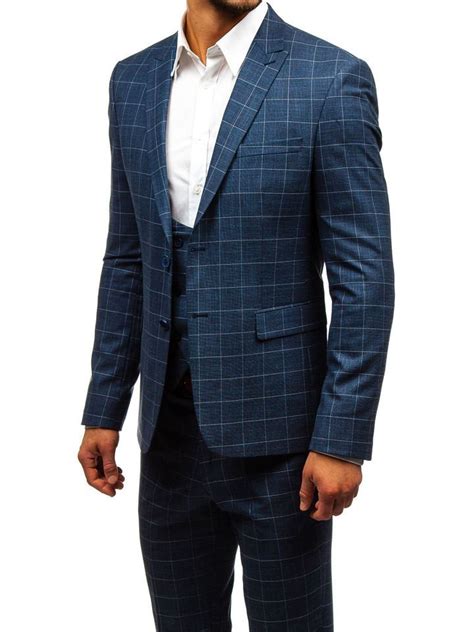 What makes men's blue suits such a timeless choice is their versatility. Men's Checkered Suit with Vest Navy Blue Bolf 18200 NAVY BLUE