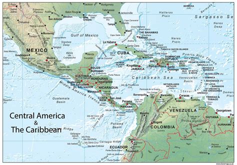 Central America And The Caribbean Physical Map Central America