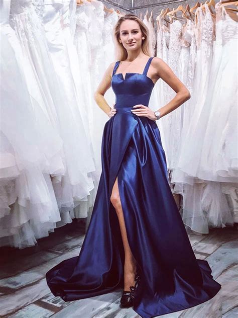 a line navy blue satin slit long prom dresses party dresses jkm3017 anna promdress