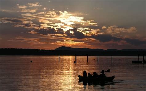 Wallpaper Sunlight Boat Sunset Sea Lake Reflection Sky Sunrise