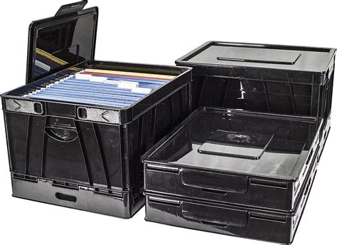 Storex Collapsible Crate With Lid 1725 X 1425 X 105 Inches Black
