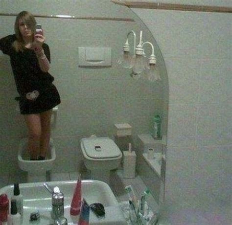 Girl Takes Selfie Standing In Toilet Bowl Funny Faxo