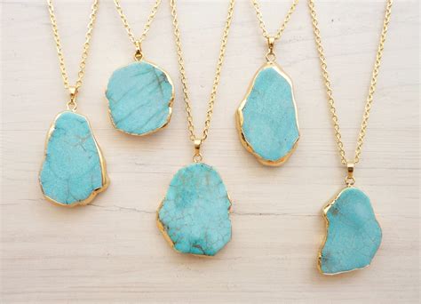 Turquoise Pendant Necklace Blue Necklace Gift For Women Etsy