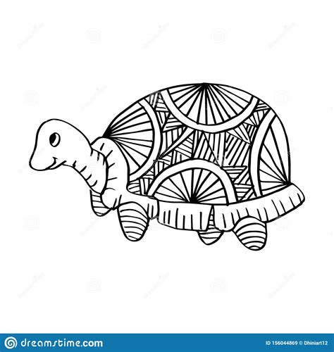 Hand Drawing Monochrome Doodle Turtle Decorated Stock Vector