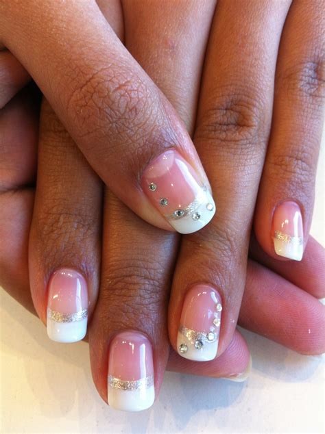 Classic French Manicure With Rhinestone Accents Base Colour Is Bio