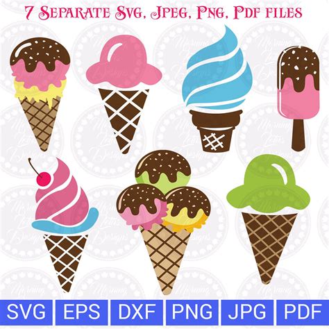 Ice Cream Cones Clipart Set Svg File For Cricut And Silhouette