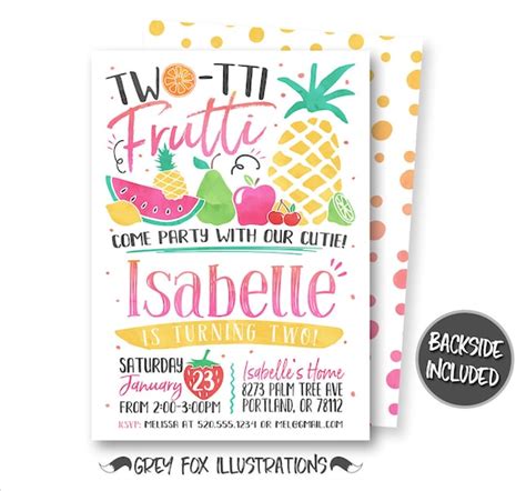 Two Tti Frutti Invitation Tutti Frutti Birthday Invitation Tutti