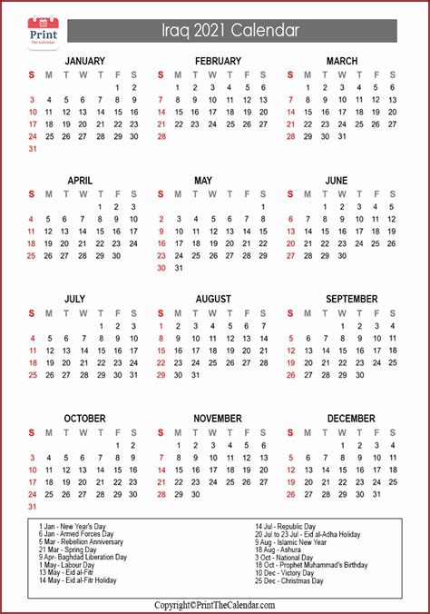 Iraq Holidays 2021 2021 Calendar With Iraq Holidays