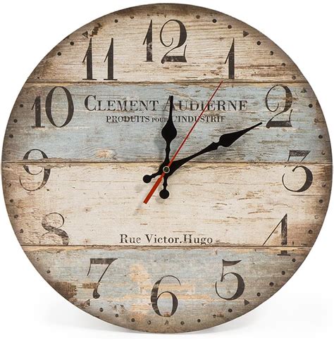 Lohas Home 30cm Silent Wooden Round Wall Clock 12 Vintage Rustic