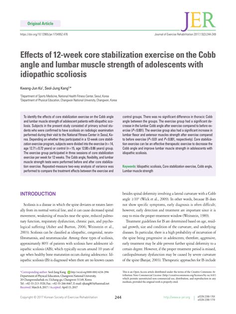 Pdf Effects Of 12 Week Core Stabilization Exercise On The Cobb Angle