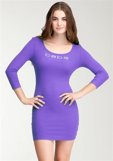 Bebe Logo Skinny Rib Dress Web Exclusive In Blue Lyst