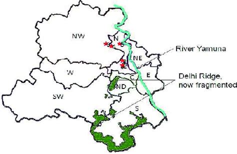 District Map Of The Nct Of Delhi Showing River Yamuna And Delhi